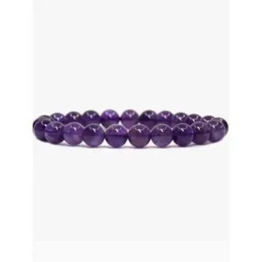 NEW?Amethyst 8mm Round Beads Stretch Crystal Bracelet 7 Inch